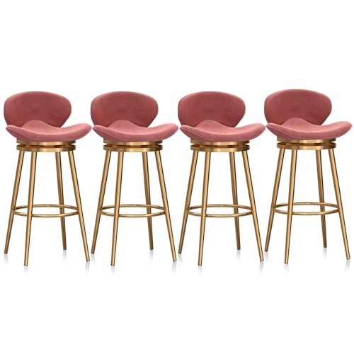 WAGXIyU Samt-Barhocker, 4er-Set, um 360 Grad drehbare Barhocker, Moderne gepolsterte Barstühle mit Rückenlehne und Fußstütze, Esszimmerstühle für die Kücheninsel zu Hause, Pink von WAGXIyU