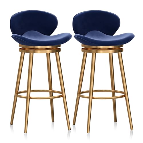 WAGXIyU Samt-Barhocker im 2er-Set, um 360 Grad drehbare Barhocker, Moderne gepolsterte Barstühle mit Rückenlehne und Fußstütze, Esszimmerstühle für die Kücheninsel zu Hause, Blau von WAGXIyU