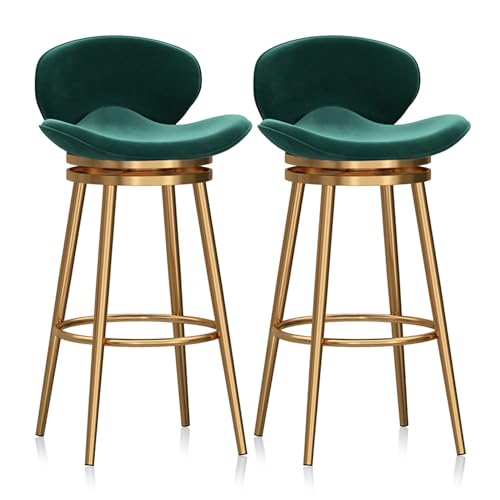 WAGXIyU Samt-Barhocker im 2er-Set, um 360 Grad drehbare Barhocker, Moderne gepolsterte Barstühle mit Rückenlehne und Fußstütze, Esszimmerstühle für die Kücheninsel zu Hause, Grün von WAGXIyU