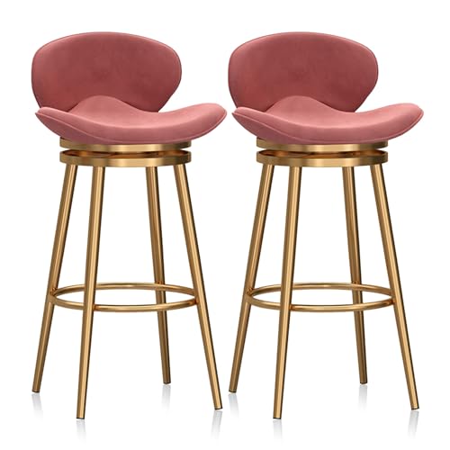 WAGXIyU Samt-Barhocker im 2er-Set, um 360 Grad drehbare Barhocker, Moderne gepolsterte Barstühle mit Rückenlehne und Fußstütze, Esszimmerstühle für die Kücheninsel zu Hause, Pink von WAGXIyU