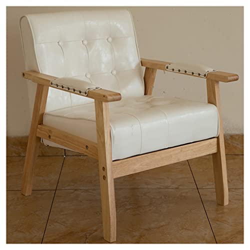WAGXIyU Sessel für Esszimmerstühle, moderner Lederpolsterstuhl mit Armlehnen, Mid-Century-Sofastuhl mit Knopf, Ohrensessel, Lesesessel für Schlafzimmer, Empfangsraum (Farbe: Beige) von WAGXIyU