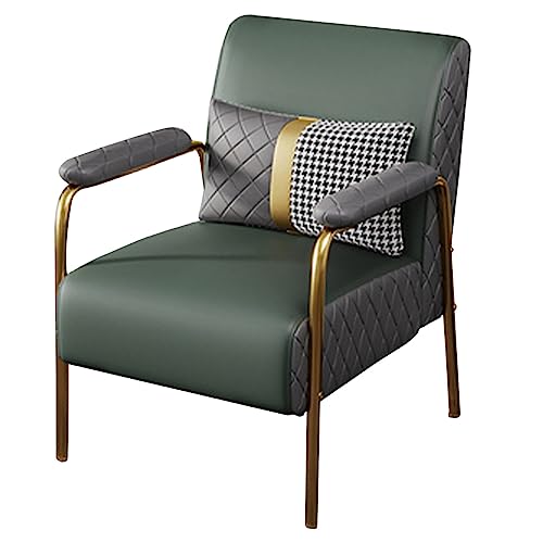 WAGXIyU Stuhl, moderner und eleganter Sessel, Wohnzimmerstuhl aus Lederstoff mit Metallbeinen für Wohnzimmer, Schlafzimmer, Büro, Wartezimmer (Farbe: Grün) von WAGXIyU