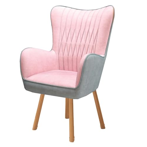 Weißer Stuhl mit hoher Rückenlehne, bequemer Lesesessel für Wohnzimmer, Schlafzimmer, Einzelsitz-Sessel mit Holzbeinen, moderne Beistellstühle, Make-up-Stuhl für Arbeitszimmer, Büro (Farbe: /Pink B) von WAGXIyU