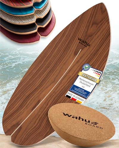WAHU Board - Balance Board mit einzigartigem Rocker Shape - Surf Balance Board (100% Holz) | Balance Board Holz | 100% Spaß garantiert (mit Halbkugel, Braun) von WAHU