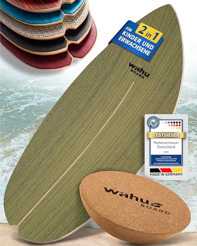 WAHU Board - Balance Board mit einzigartigem Rocker Shape - Surf Balance Board (100% Holz) | Balance Board Holz | 100% Spaß garantiert (mit Halbkugel, Grün) von WAHU