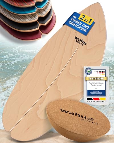 WAHU Board - Balance Board mit einzigartigem Rocker Shape - Surf Balance Board (100% Holz) | Balance Board Holz | 100% Spaß garantiert (mit Halbkugel, Natur) von WAHU