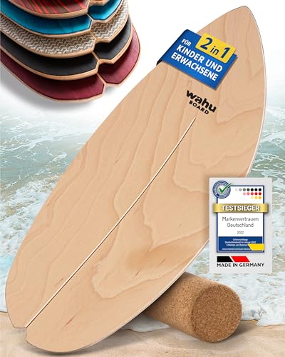 WAHU Board - Balance Board mit einzigartigem Rocker Shape inkl. Rolle - Surf Balance Board (100% Holz) | Balance Board Holz | 100% Spaß garantiert | Nature Wood von WAHU