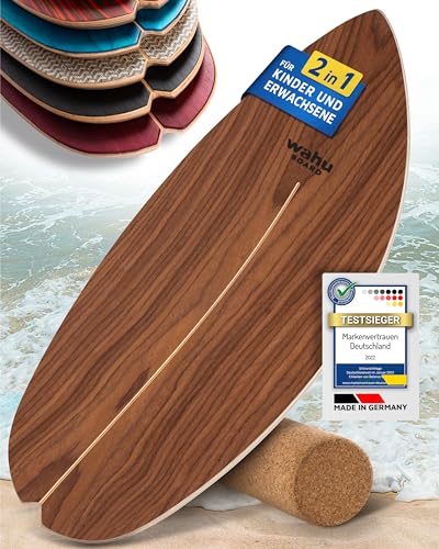WAHU Board - Balance Board Fortgeschritten mit einzigartigem Rocker Shape inkl. Rolle - Surf Balance Board (100% Holz) | Balance Board Holz | 100% Spaß garantiert von WAHU
