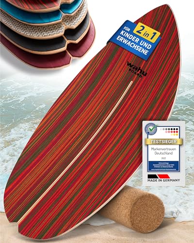 WAHU Board - Balance Board Fortgeschritten mit einzigartigem Rocker Shape inkl. Rolle - Surf Balance Board (100% Holz) | Balance Board Holz | 100% Spaß garantiert von WAHU