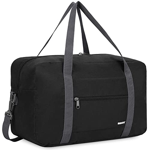 Ryanair Handgepäck 40x20x25cm Handgepäck Tasche für Flugzeug Reisetasche Klein Faltbare Sporttasche Weekender Handgepäck Koffer für Herren und Damen von WANDF (Schwarz 20L mit Schultergurt) von WANDF