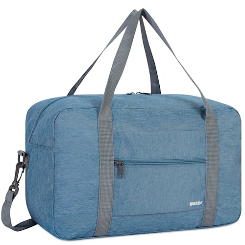 WANDF Handgepäck Tasche für Flugzeug Reisetasche Klein Faltbare Handgepäck Ryanair 40x20x25cm Sporttasche Krankenhaustasche Weekendertasche (Denim Blau 20L mit Schultergurt) von WANDF