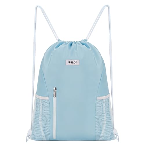 WANDF Kordelzug Rucksack String Bag Wasserabweisende Cinch Bag Nylon Schwimmtasche für Gym Shopping Sport Yoga (Blau) von WANDF