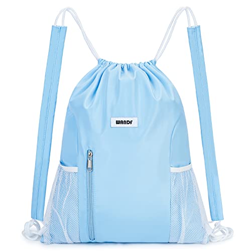 WANDF Kordelzug-Rucksack mit Schulterpolster, Sport-Gym-Rucksack mit Netztasche, Kordelzug-Rucksack für Damen und Herren (Blau) von WANDF