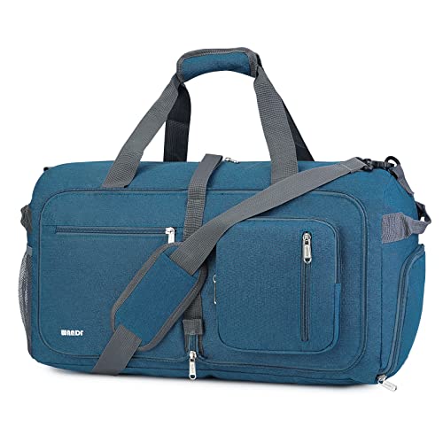 WANDF Reisetasche 40L mit Schuhfach Faltbare Weekender-Reisetasche Handgepäck für Männer Frauen (Blau) von WANDF