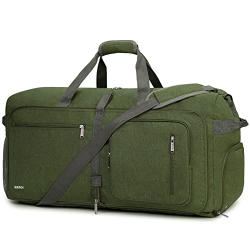 WANDF Reisetasche 65L mit Schuhfach Faltbare Weekender-Reisetasche Handgepäck für Männer Frauen (Dunkelgrün) von WANDF