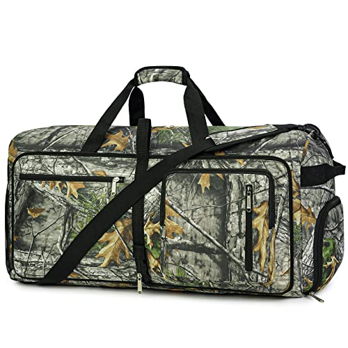WANDF Reisetasche 65L mit Nasstasche & Schuhfach Faltbare Weekender-Reisetasche Handgepäck für Herren Damen (Camouflage) von WANDF