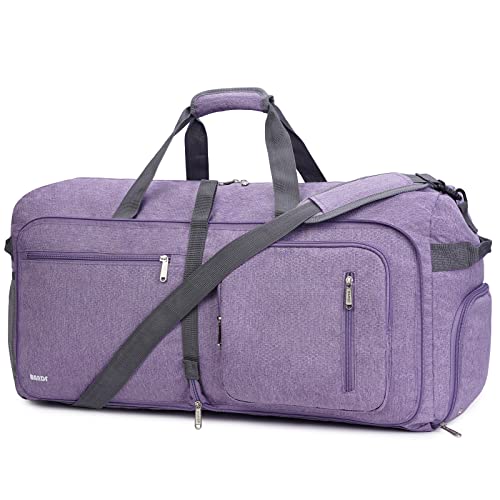 WANDF Reisetasche 85L mit Schuhfach Faltbare Weekender-Reisetasche Handgepäck für Männer Frauen (Lila) von WANDF