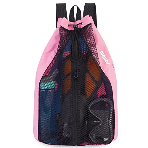 WANDF Strandtasche, Netz-Rucksack mit Kordelzug, Strandrucksack für Schwimmen, Fitnessstudio und Trainingsausrüstung (Rosa) von WANDF