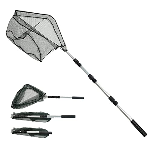 Fishing Kescher Angeln,Unterfangskescher Angelkescher 190cm,4 Sektionen Teleskop - Aluminiumlegierung - Gummiert - Langlebiges Nylongeflecht,mit Faltbare Fischernetz,für Erwachsene Kinder,Teich,See von WANGDEFU