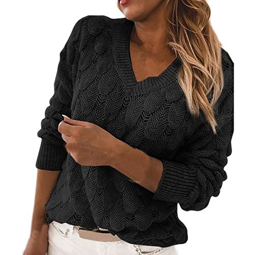 Elegant Strickwaren Pullover Casual Strickpulli Tunika Sweatshirt Bluse Winter Gestrickt Damen Strickpullover Grobstrickpullover Sweater Warmer Stricken Pullover Einfarbig Grafik Sexy V-Ausschnitt von WANGTIANXUE