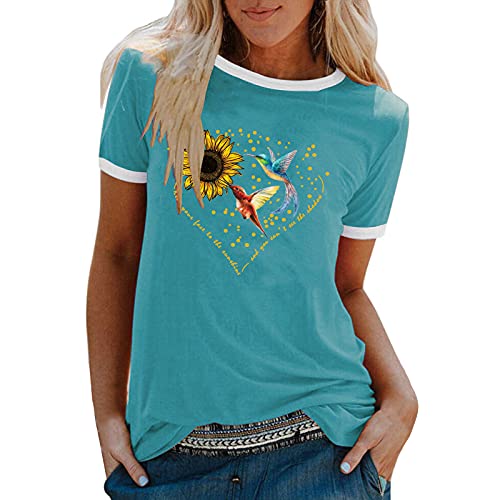 WANGTIANXUE T-Shirts für Damen Rundhals Kurzarm T-Shirts Sommer Blusenshirt Ausgefallene Tshirts mit Bunte Aufdruck T Shirts Teenager Mädchen Locker Lässig Tee Shirts Oberteile Tops von WANGTIANXUE
