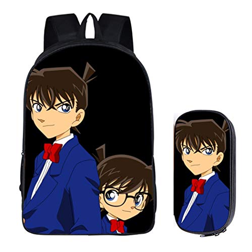 WANHONGYUE Detective Conan Anime Bilddruck Backpack Rucksack Schultasche + Schreibwaren Box Schüler Schulrucksack Set /4 von WANHONGYUE