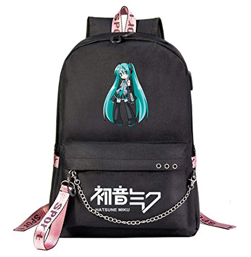 WANHONGYUE Hatsune Miku Backpack Student Büchertasche Mädchen Schultasche 15,6-Zoll-Laptop-Rucksack für Anime-Liebhaber Black / 4 von WANHONGYUE
