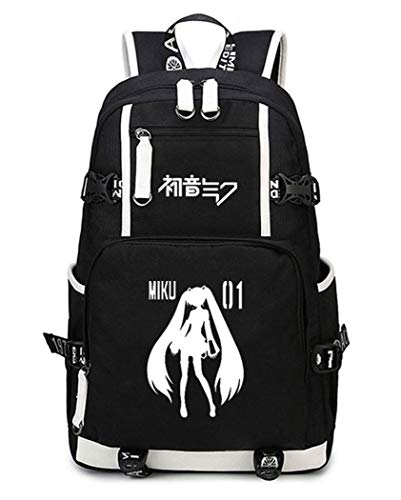 WANHONGYUE Hatsune Miku Leuchtend Backpack Student Schultasche Laptop Rucksäcke Freizeittasche Daypack Schwarz-1 von WANHONGYUE