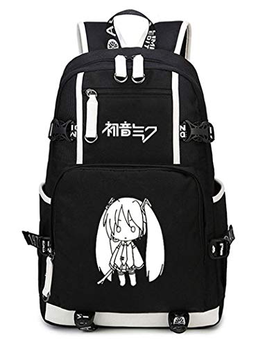 WANHONGYUE Hatsune Miku Leuchtend Backpack Student Schultasche Laptop Rucksäcke Freizeittasche Daypack Schwarz-5 von WANHONGYUE