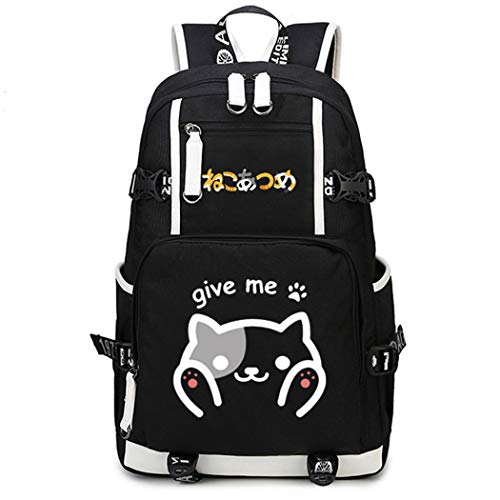 WANHONGYUE Neko Atsume Cat Spiel Backpack Schüler Schultasche Laptop Rucksäcke Freizeittasche Daypack Schwarz-1 von WANHONGYUE
