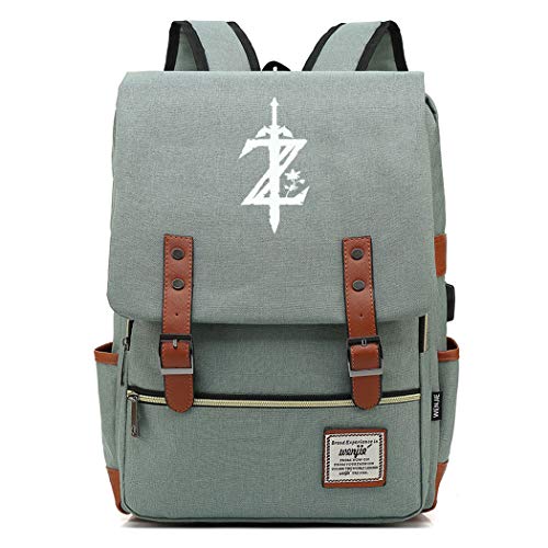 WANHONGYUE Spiel The Legend of Zelda Backpack Vintage Schulrucksack Schulranzen Studententasche 15,6 Zoll Laptop Rucksack mit USB-Ladeanschluss Green / 2 von WANHONGYUE