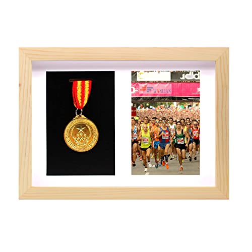 WANLIAN Medaillendisplay, Massivholztiefrahmen, Medaillen und Urkunden anzeigen, zur Anzeige von Sportspielen, Marathons, Medaillen, Urkunden und Fotos (Holzfarbe) von WANLIAN