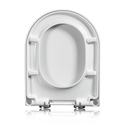 D-Form-Toilettensitz mit Schnellverschluss, Soft-Close-Toilettensitz, strapazierfähige Toilettensitze aus UF-Material, Weiß mit verstellbaren Edelstahlscharnieren, Toilettendeckel in D-Form/U-Form, von WANWEN