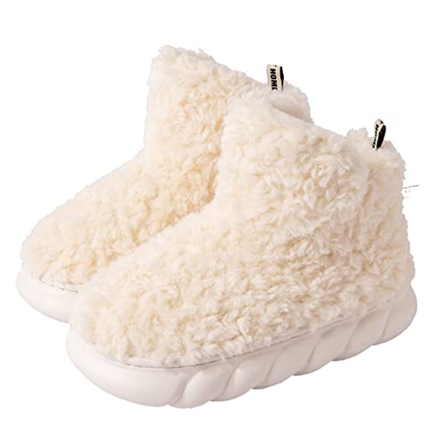 Women Boot Slippers Fluffy Plush Indoor, Chica Athletica Fleece Boots, Fuzzy Fleece Booties with Rubber Sole, Our Lovely Fleece Booties, Outdoor Winter Warm Bootie Ladies Slippers (40-41,White) von WANWEN