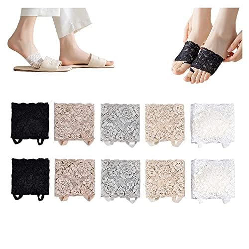 WANWEN Women's Open Toe Slide Sandal Liner Sock, Womens Lace Open Toe Socks, Low Cut Liner No Show Socks, Non Slip No Show Lace Half Socks with Sponge Cushion (10 Pairs), Einheitsgröße, Blau von WANWEN