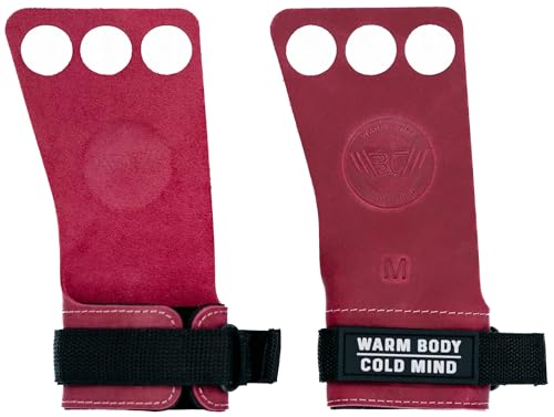 WARM BODY COLD MIND Leder Hand Grips - 3-Loch Handschuhe für Gewichtheben, Gymnastik, Crossfit, Pull Ups, Zughilfen Krafttraining Fitness Bodybuilding, Weightlifting, Gym, für Männer und Frauen von WARM BODY COLD MIND