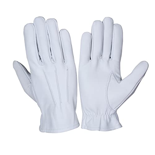 Handschuhe aus echtem Leder, reines Leder, modische Handschuhe, Lammfell-Lederhandschuhe, Motorradhandschuhe (Medium, Weiß) von WASPRO