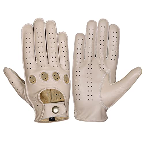 Handschuhe aus echtem Leder, reines Leder Mode Handschuhe, Lammleder Handschuhe, Leder Motorradhandschuhe, Knuckle Fit Handschuhe (Medium, Beige) von WASPRO