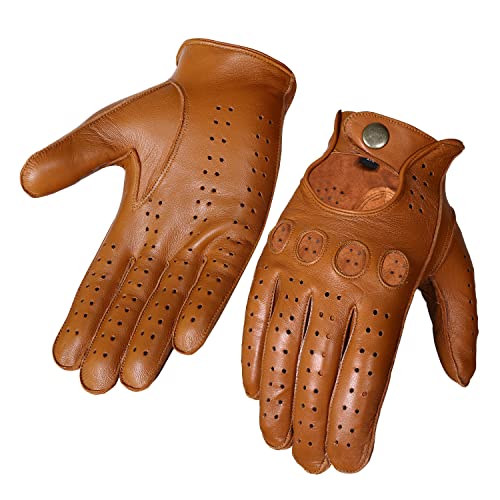 WASPRO Echtlederhandschuhe, Reines Leder Mode Handschuhe, Lammfell Lederhandschuhe, Leder Motorradhandschuhe, Knuckle Fit Handschuhe (Hellbraun, X-Large) von WASPRO