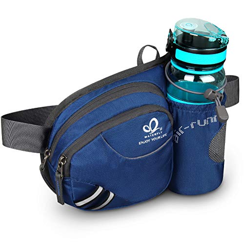 WATERFLY Taille Tasche mit Flaschenhalter Damen und Herren, Atmungsaktiv Hüfttasche mit Reflektorstreifen für Laufen Radfahren Camping Klettern Reisen (Königsblau) von WATERFLY