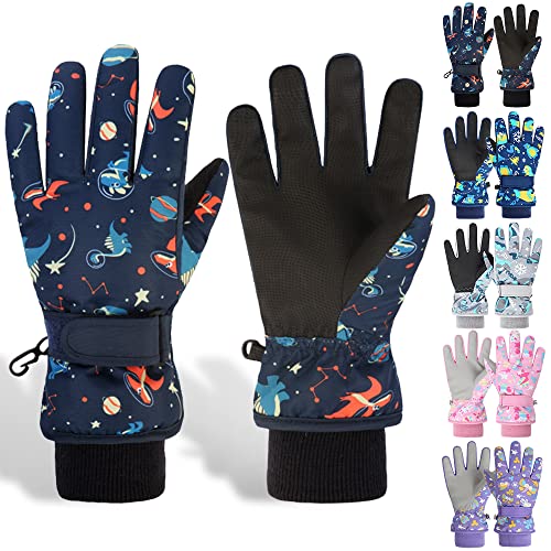 WATMHHJQ Skihandschuhe für Kinder,rutschfest,Wasserdicht Winddicht Cartoon Baumwoll-Handschuhe Vlies,Winter-Handschuhe Fahrradhandschuhe,Warme Handschuhe für Mädchen(Marine) von WATMHHJQ