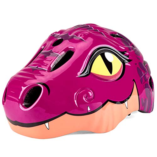 WBTY Kinder-Cartoon-Dinosaurier-Sicherheits-Fahrradhelm mit LED-Rücklicht, 3D-Tiere-Helm Zum Skaten, Roller, Fahrrad, Mädchen, Jungen, Geschenke (Rosenrot) von WBTY