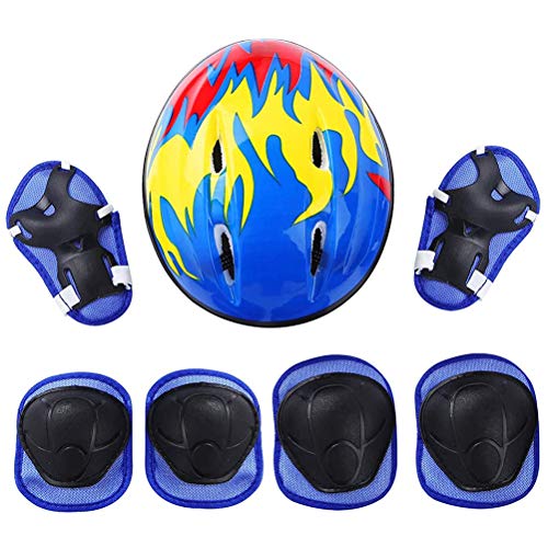 WBTY Kinder-Ellbogenschützer, 7-teiliges Set Kinderschutzausrüstung mit Verstellbarem Helm, Knieschützer, Ellbogenschützer, Handgelenkschoner für Rollschuhe (Blau) von WBTY