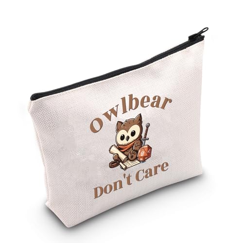 WCGXKO BG3 Make-up-Tasche mit Reißverschluss für Dungeon Game Masters "Owlbear Don't Care", Beige, B-Eulenbär von WCGXKO