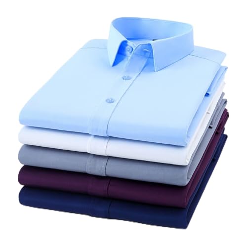 WDLZB Herren Langarm Hemd - Bügelfrei Langarm Regular Fit Arbeit Formale Oberteile, Lässig Slim-Fit Für Business Anzug Hochzeitshemden, Plus Größe S - 5XL,Blau,5XL von WDLZB