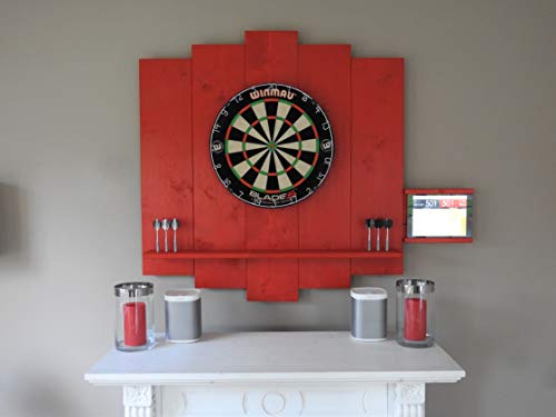 Wooden Dartboard Surround (Catchring, Dart Umrandung) | Premium Dart-Wandschutz & Tablet-Halter | Rot | MIT Tablet-Halter von WDS Darts Sports