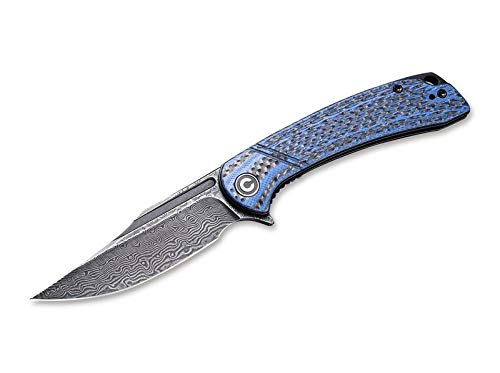 WE Knife Unisex – Erwachsene Dogma Damascus Carbon Blue Taschenmesser, Blau, 19,6 cm von WE Knife