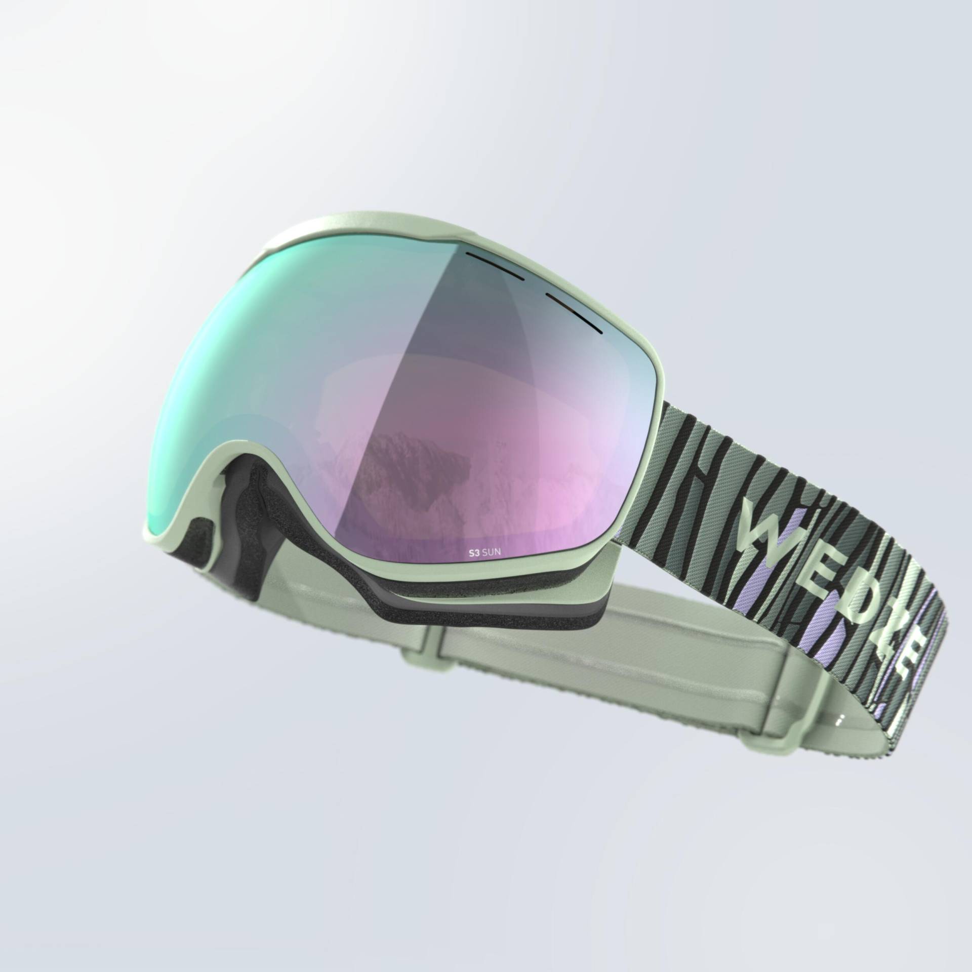 Skibrille Snowboardbrille Kinder/Erwachsene Schönwetter - G 900 S3 zebra/grün von WEDZE