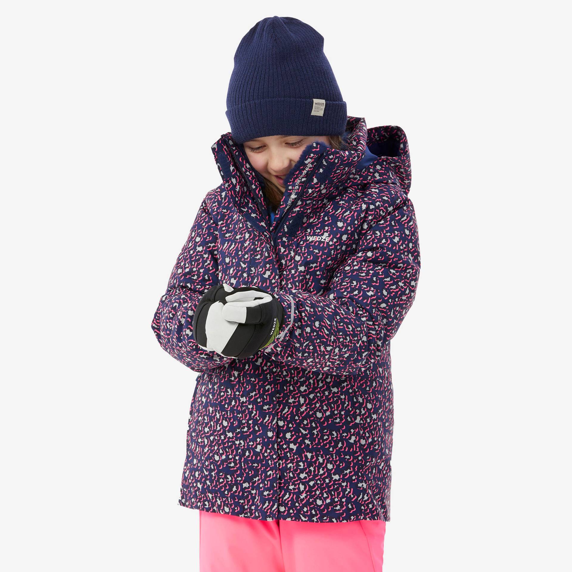 Skijacke Kinder warm wasserdicht - 500 lila Leoprint von WEDZE