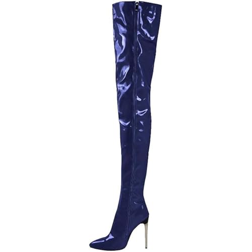 WEHAM Overknee-Stiefel für Damen in Übergröße, Kunst-PU, Overknee-Stiefel, Tanzschuhe für Damen, Kniehohe Stiefel mit seitlichem Reißverschluss,Blau,43 von WEHAM